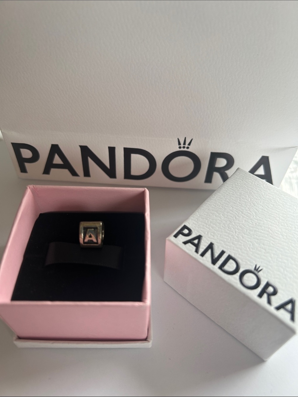 Pandora Silver Letter A Charm with Black Enamel